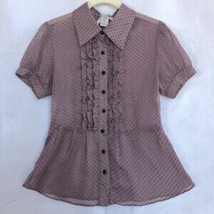 Edge Clothing Button Down Polka Dot Peplum Top, M
